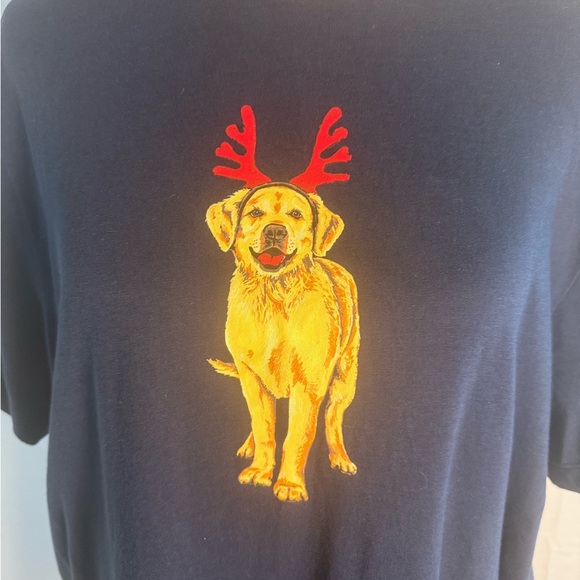 J. Crew Navy Tee with Yellow Dog Christmas Print - Picture 2 of 8